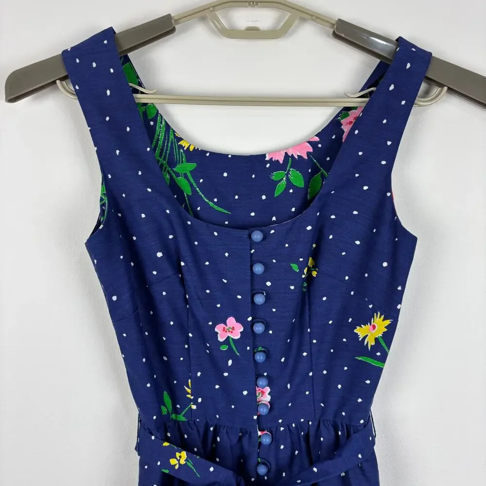 Vintage Chiha Blue Floral Midi Maxi Dress USA polyester/cotton 8 (see measures)